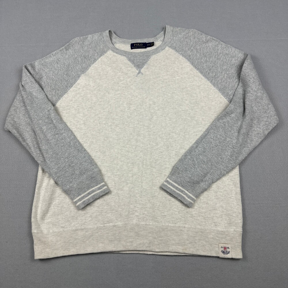 Polo Ralph Lauren Sweater Men Medium Beige Gray Crewneck Pullover Sweatshirt M *